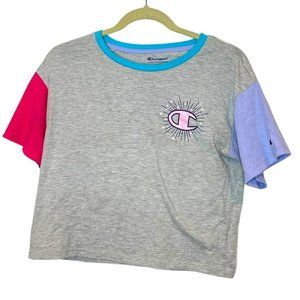 Champion color block art graphic crop top sporty athletic XL